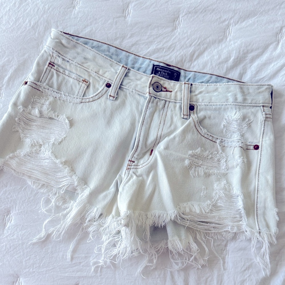 Abercrombie & Fitch White Jean Shorts Distressed Frayed Hem